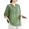 Summer Cotton Linen Art Retro Ethnic Style Heavy Embroidery Simple Top T-shirt for Women