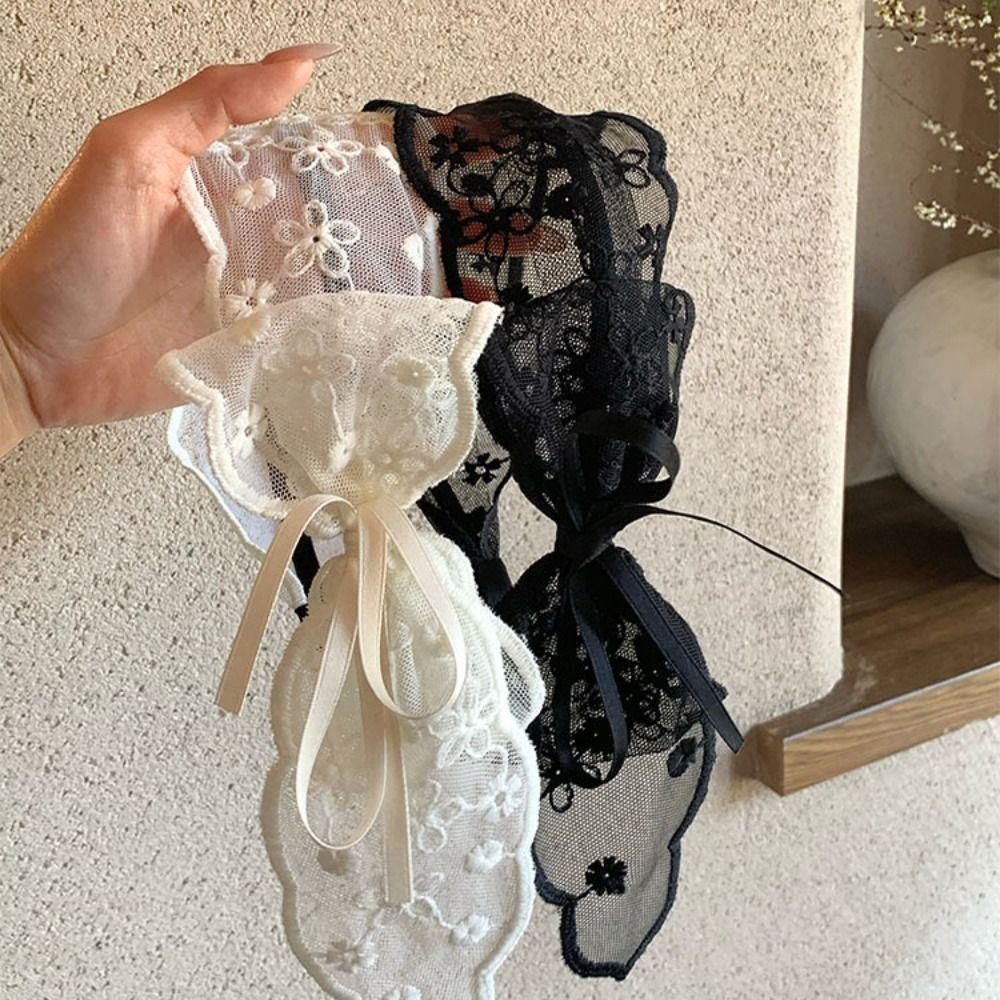 Popular French Style Knot Headband Lace Bow Ribbon Hair Hoops Sweet Wide Ribbon Hair Clip Women