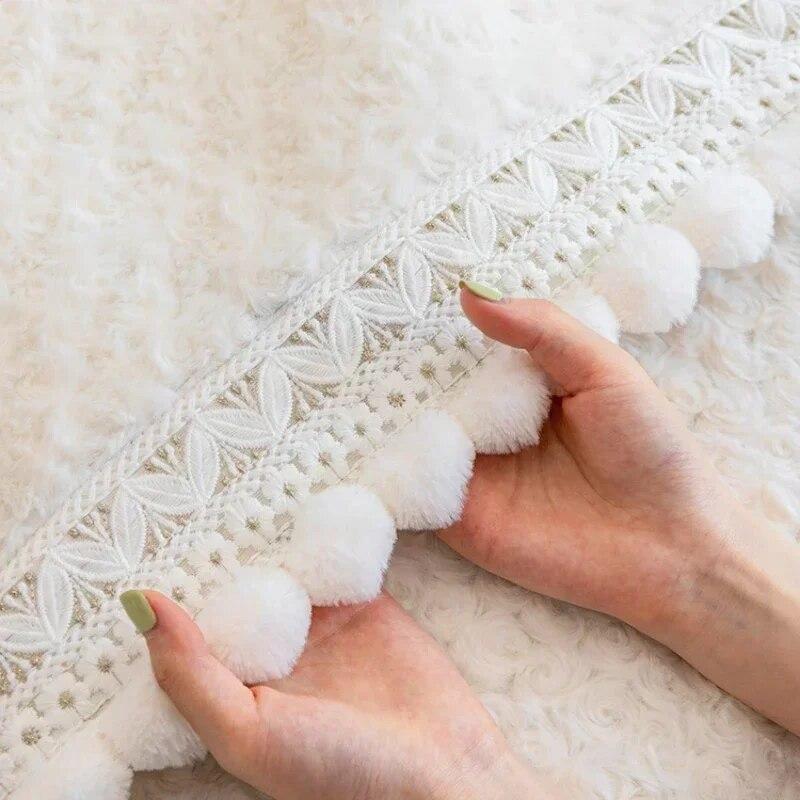 Cream Style Plush Sofa Mat Four Seasons Universal Anti Slip Seat Cushion Fur Ball Edge Autumn  Winter Leather Sofa Cover