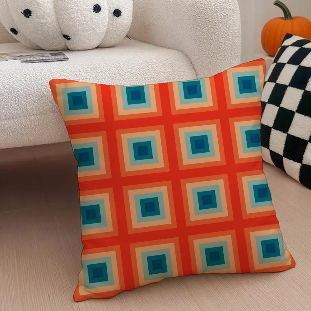 

Retro Ornate Bohemian Style Geometric Pattern Cushion Cover Throw Pillow Cover Hidden Button Durable Polyester Chair Cushion 30X30cm