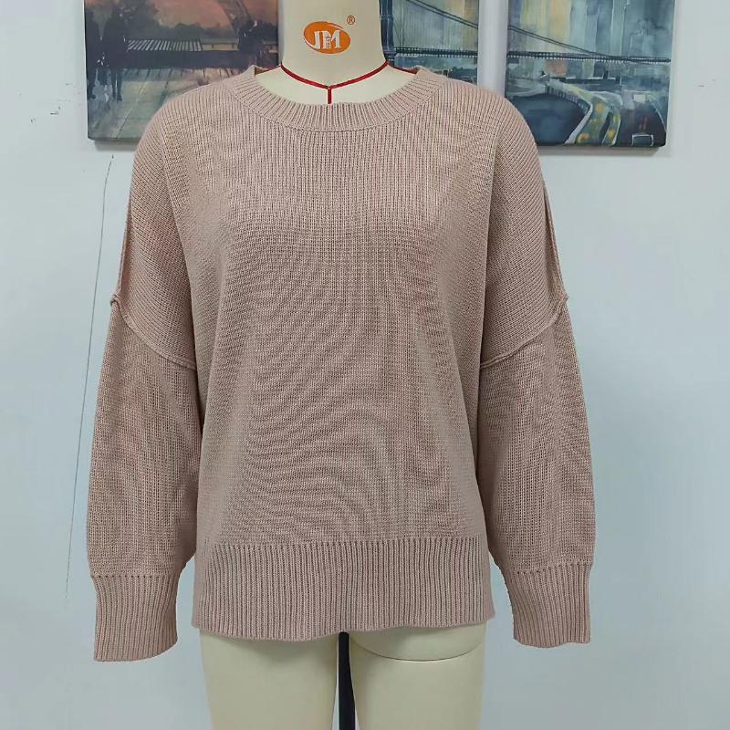 IHUASU Autumn and Winter Fashion Women's O-Neck Knit Loose Split Pullover Sweater