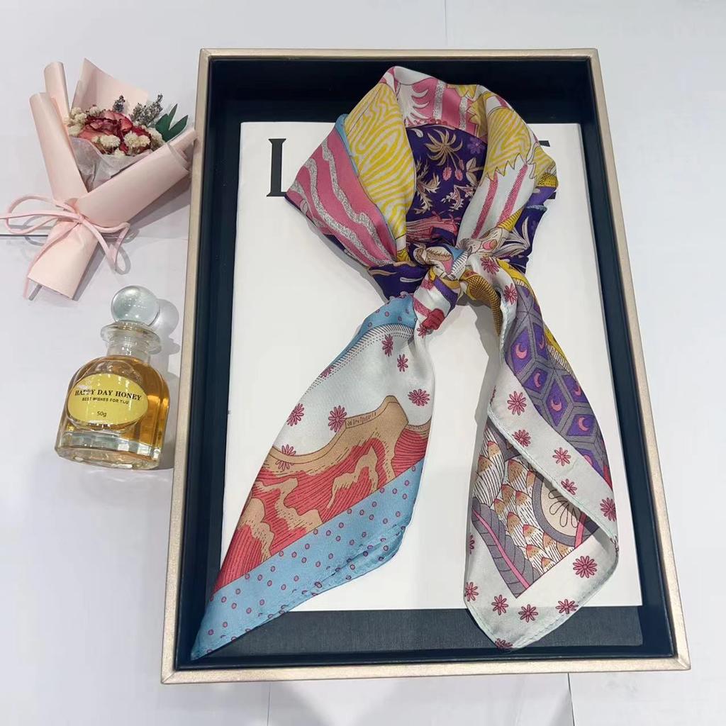 Hedvábný šátek pro ženy, módní všestranný, vysoký smysl, 70 čtverečních stop, ochrana krku, šátek, retro šátek, taška