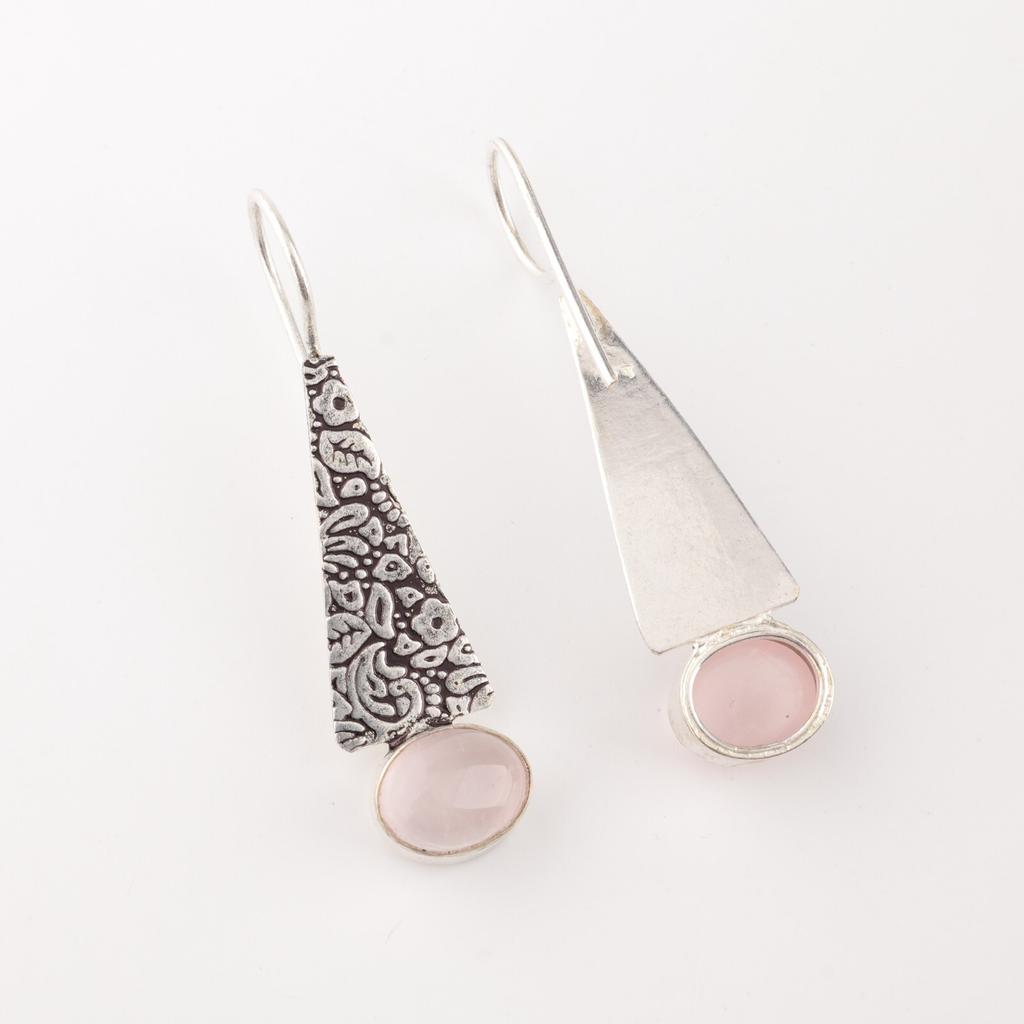 Natural Rose Quartz Gemstone 925 Sterling Silver Jewelry Handmade Earrings 1.9" EE-165-24