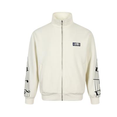 Men's American Sports Stand-up Neck Sweater Music Note Embroidery Jersey Cardigan Jacket