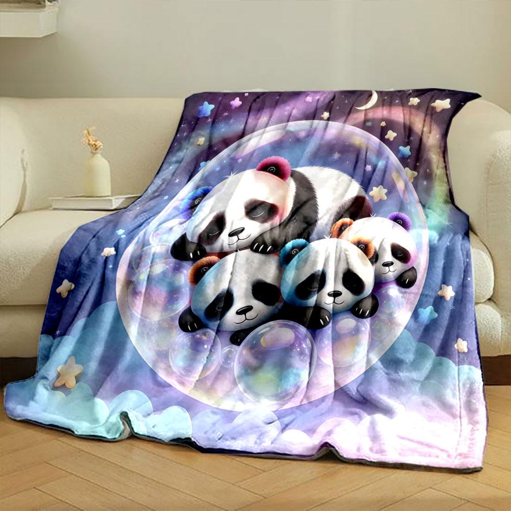 

A Group of Adorable Panda-themed Printed Blanket, All-Season Multi-Use for Nap, Camping, Travel, Car, Sofa Luxury Gifts 75x90cm