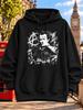 Unisex Hoodie Monochrome Punk Rock Portrait with Spiky Haired Musician with Studded Punk Styling Anarchy Symbol Paint Splatters and Grunge Texture