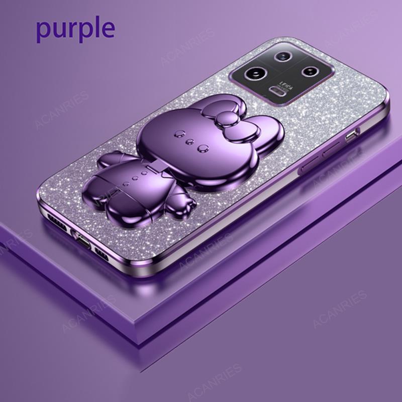 Carino Specchio da Trucco 3D Coniglio Supporto Custodia Placcata Per Xiaomi Mi 13 Lite 13T Pro 5g Proteggi Copertura Posteriore Su Mi13 Mi13t Mi13tpro 13pro