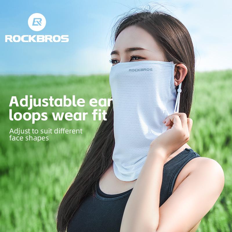 ROCKBROS Maschera Estiva in Seta Ghiacciata Protezione Solare Anti-UV Asciugatura Rapida Orecchie Regolabili Sciarpa Viso Traspirante Antipolvere Copricapo per Ciclismo