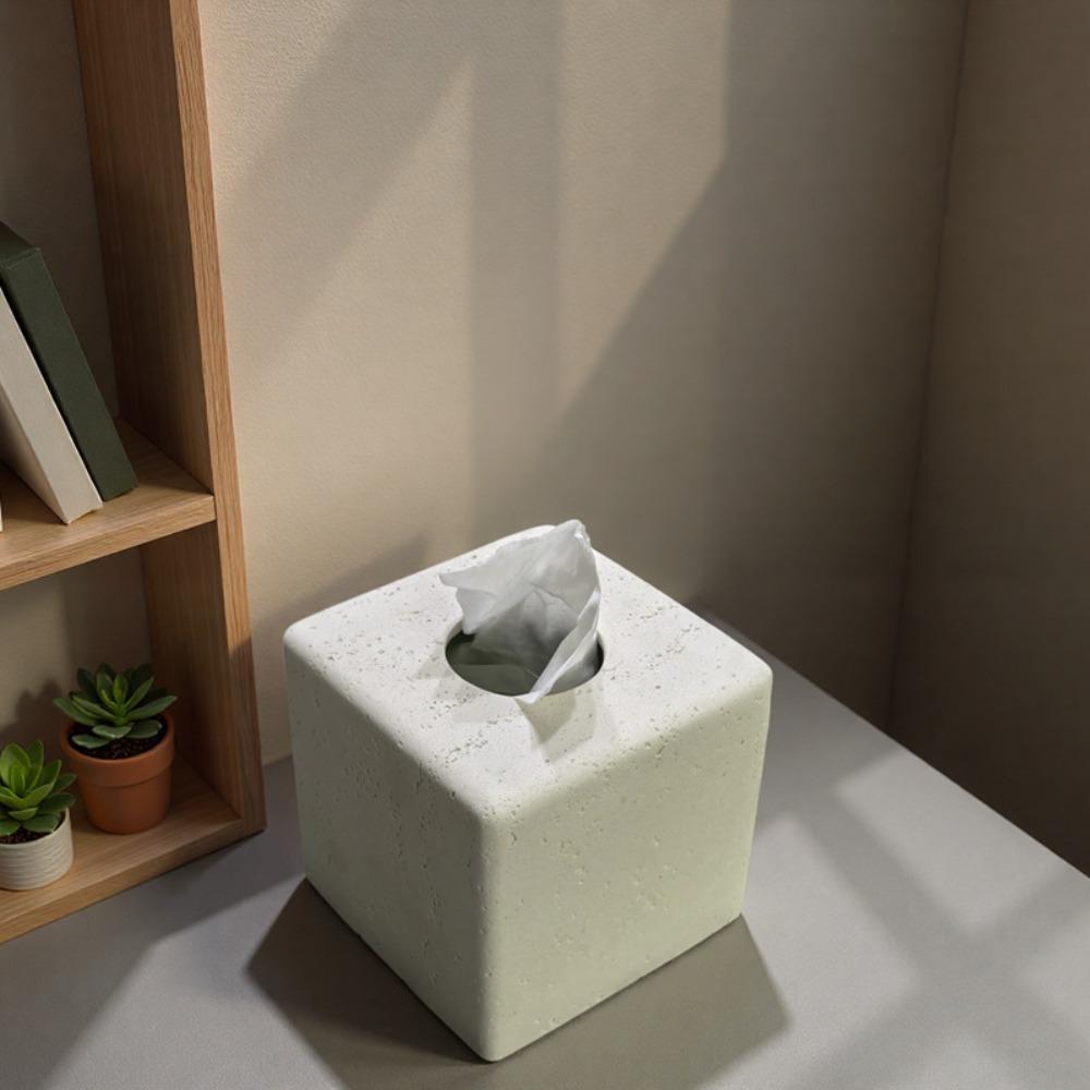 Resin Travertine Tissue Box Creative Desktop Storage Art Living Room Paper Box Home Decoration Accessories Removable Tissue Box