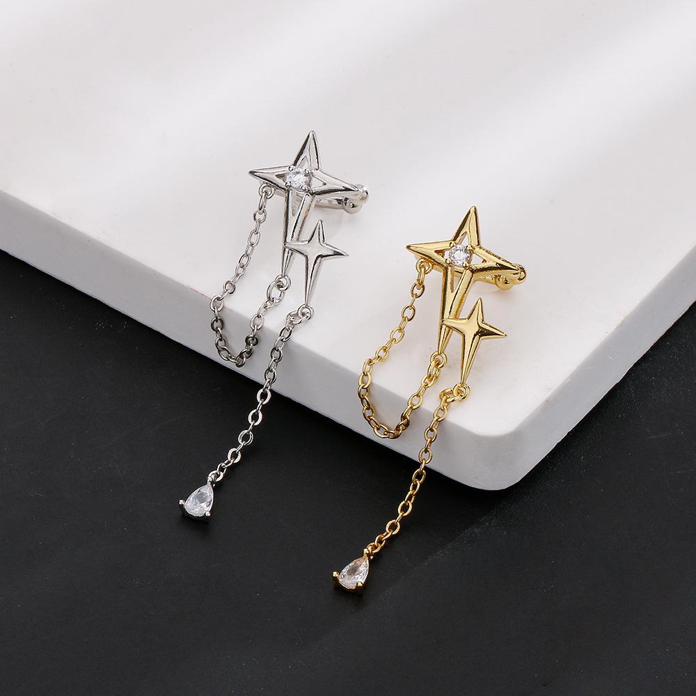 Shiny Cross Stars Tassel Clip Earrings Fake Piercing Ear Cuff Clip-On Earrings Without Hole Clips On Ears Earring Star Cartilage