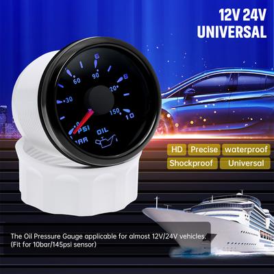 2" 52MM Oil Press Gauge 0-10 Bar 0-150 PSI Oil Pressure Meter For Marine Boat Car 7 Colors Backlight Oil Press Indicator 12V 24V