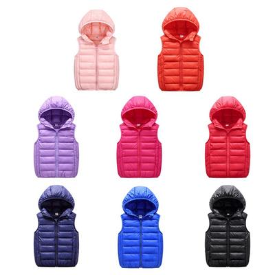 3-14 Jahre Kinder Winter Warm Kapuzenweste Einfarbig Ärmellos Reißverschluss Top