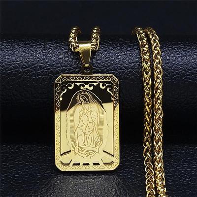 Virgin Mary Christian Necklaces Double Layer Stainless Steel Prayer Pendant Necklace Women Men Jewelry