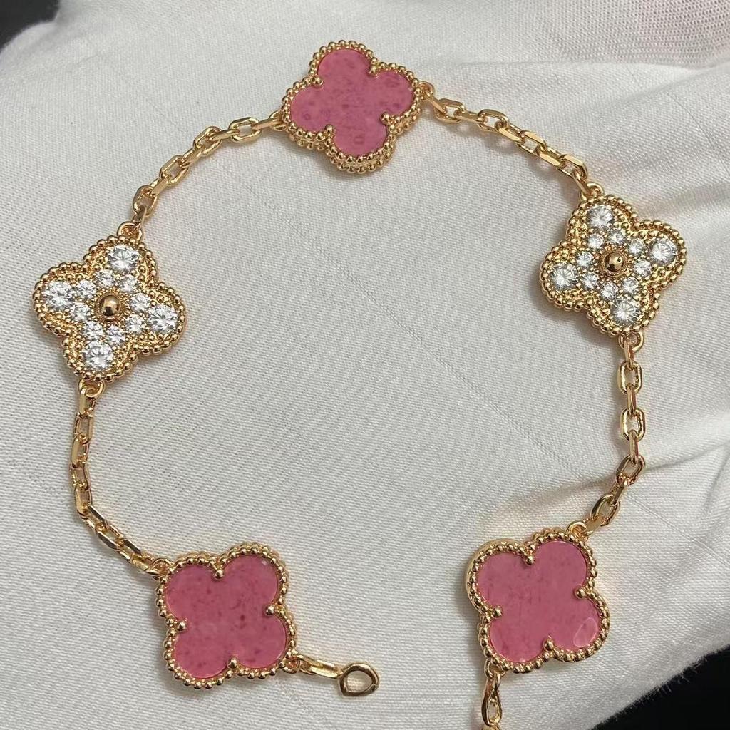 Nuova Versione Bracciale Quadrifoglio Cinque Fiori Agata Rossa Naturale Madreperla Bianca Bracciale da Donna Bracciale Laser