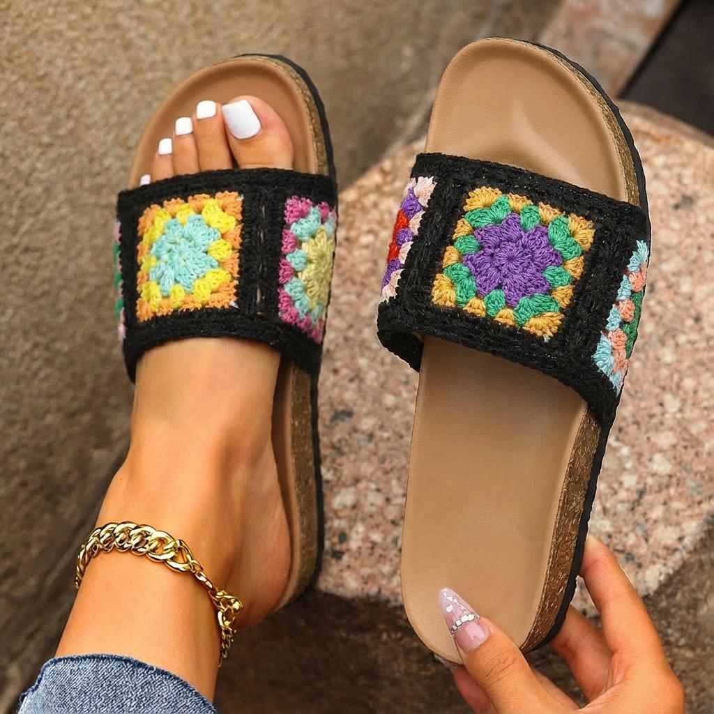 Women Slippers Fashion Floral Sandals Thick Bottom Ethnic Cool Slippers Open Toe Casual Minimalist Thong Shoes Slides Women