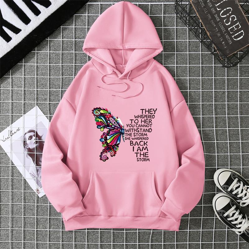 Rose Butterfly Impossible Letter Graphic Print Women Sweatshirt Fashion Warm Hooded Loose Casual Hoodies Fleece Soft Clothing