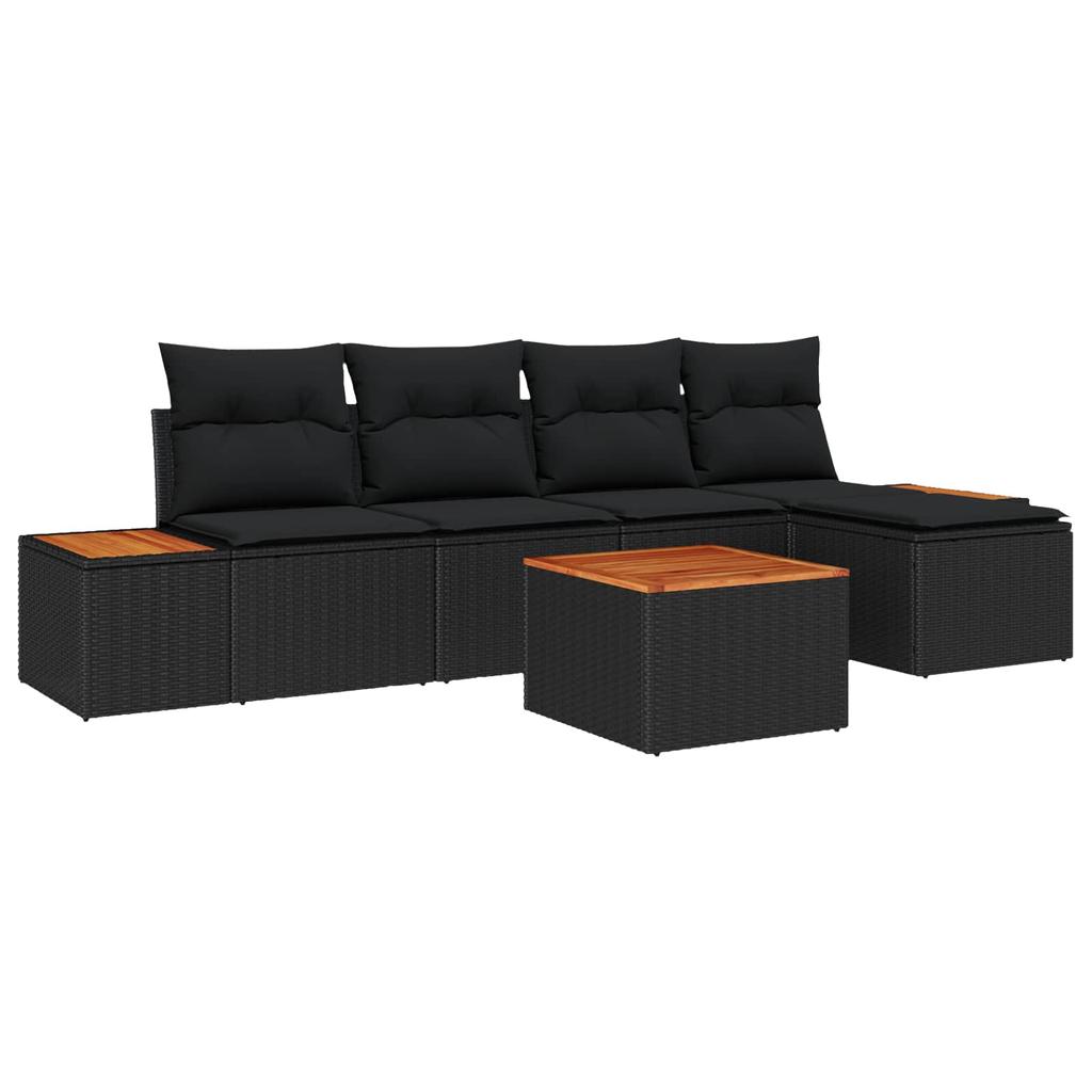 Garden Sofa Set with Cushions 6 pcs Black Poly Rattan