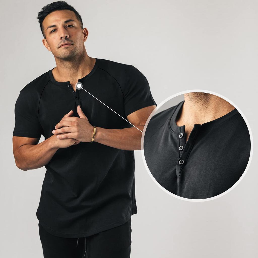 Manatsulife Short Sleeve Henley Raglan Round Solid Perfect for DT05 Men's T-Shirt, Neck, Sleeves, Button-Down, Neck, Layered, Color, Commuting, Golf,