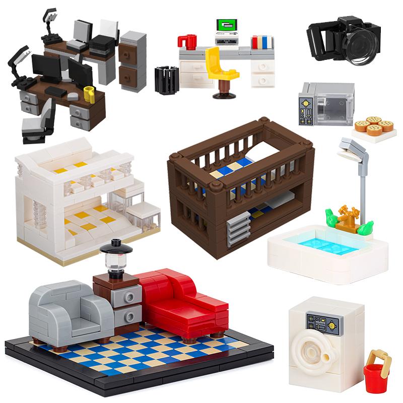 Compatible City Furniture Series Bricks MOC Building Blocks Kitchen Bedroom Bathroom Parts DIY Kits Kids Toys Sofa Bed Piano Set
