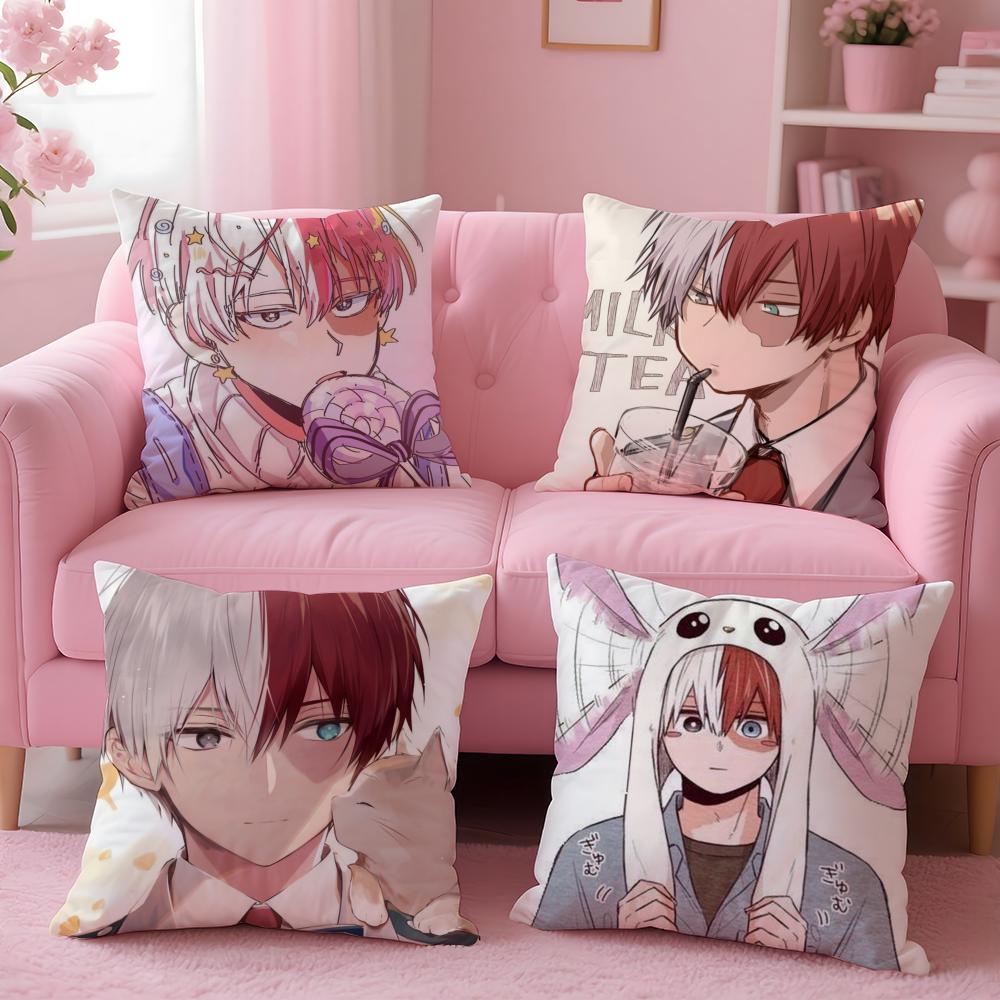 Kawaii S-Shoto T-Todoroki Chibi Cushion Cover Plush Fabric Soft Double-Sided Printed Sofa Warm Winter Home Gift Pillow Cover