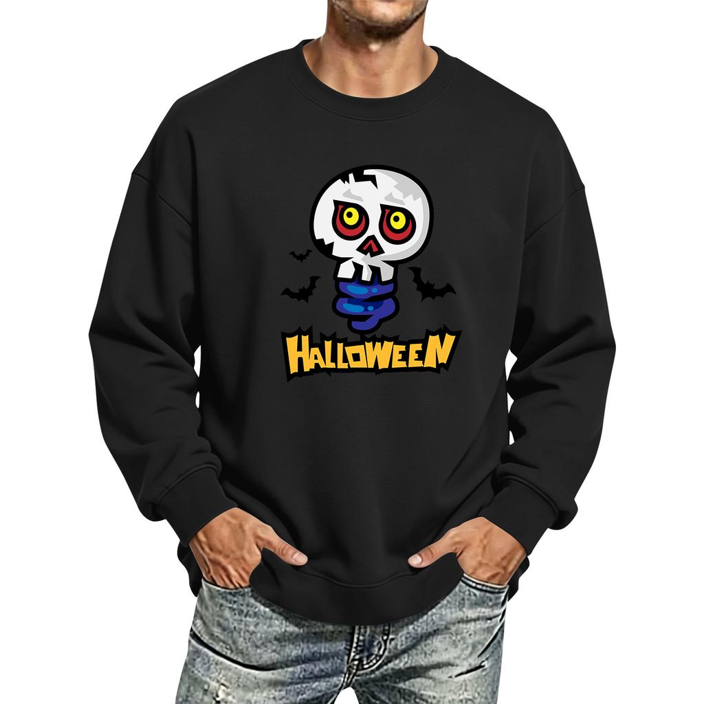 Men's Halloween Printed Long Sleeve T-Shirt Crewneck Casual Sports Top Unisex for Couples