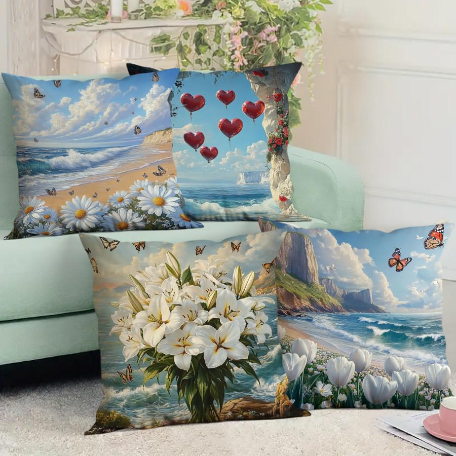 1pcs 45cm Decorative Throw Pillows Cover Square Cushion Cover for Couch Sofa Bed Landscape Patterns Home Decor Pillowcase