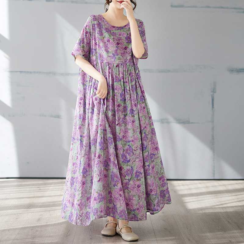 

Летнее платье с коротким рукавом, круглым вырезом и богемским принтом one size fits all светло-фиолетовый