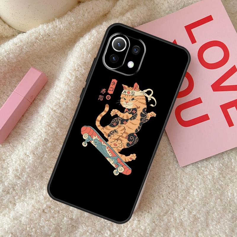 Ukiyo-e Samurai Cat Neko Ramen Case For Xiaomi 14 15 Ultra 15T 14T 13T Pro 17 Pro Max POCO X7 Pro X3 X5 X6 F5 F6 F7 F8 Cover