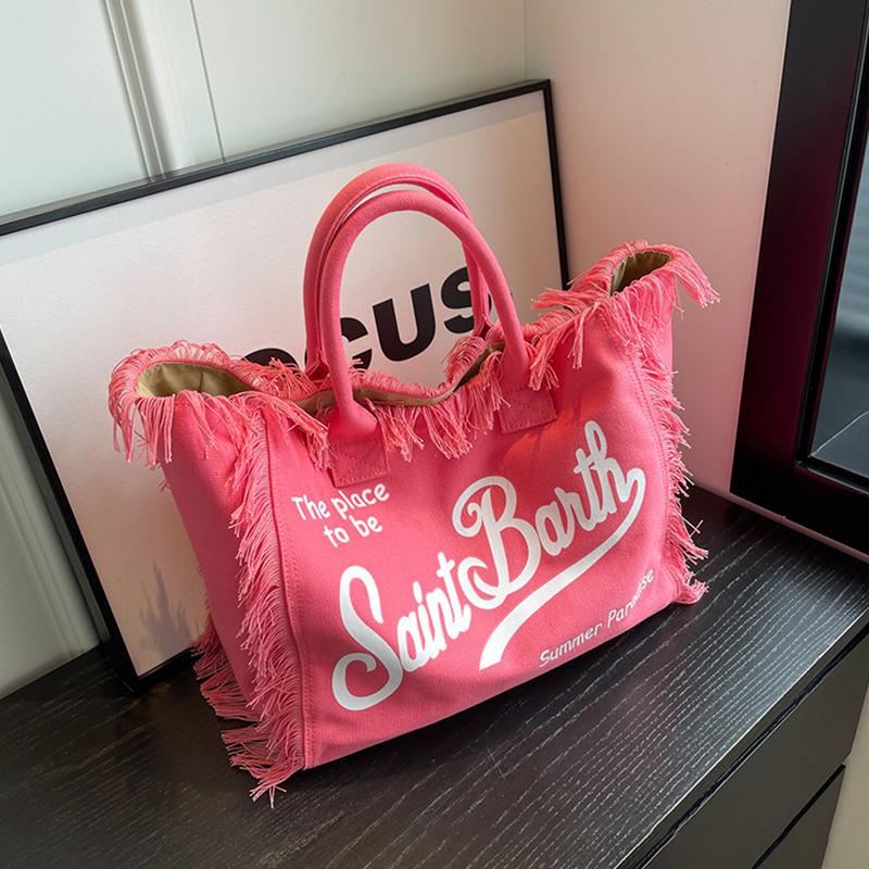 Stil Tasche Europäisch und Amerikanisch Strand Große Kapazität Schulter Pendlertasche Handgefertigt Quaste Denim-Print Tragetasche