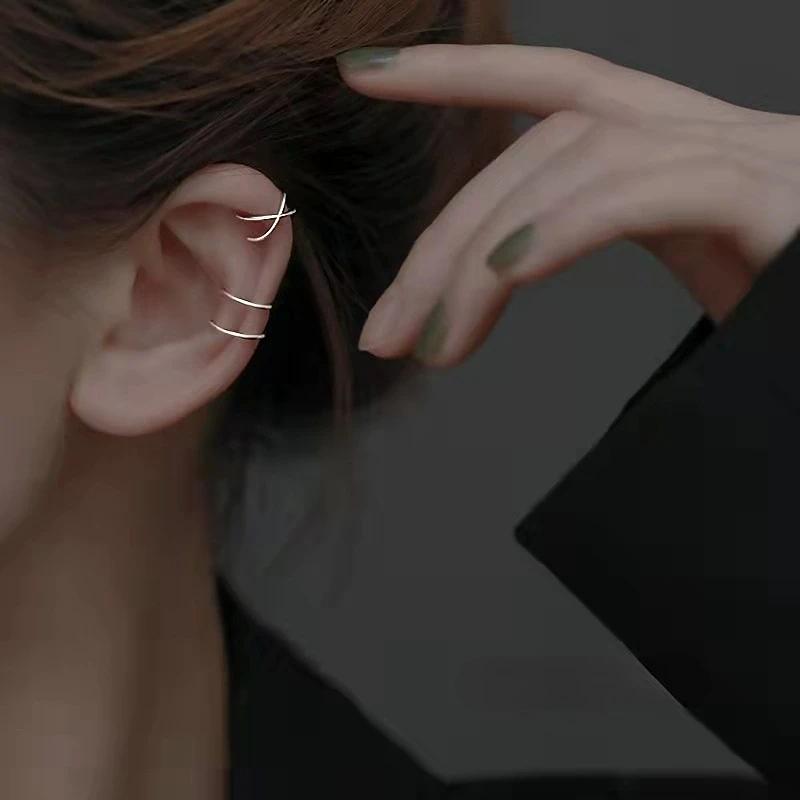 Small Niche Double Line Cross Ear Clip, Women'S Simple Ear Accessories Without Ear Holes, Versatile Ear Bone Clip With Personality And Temperament