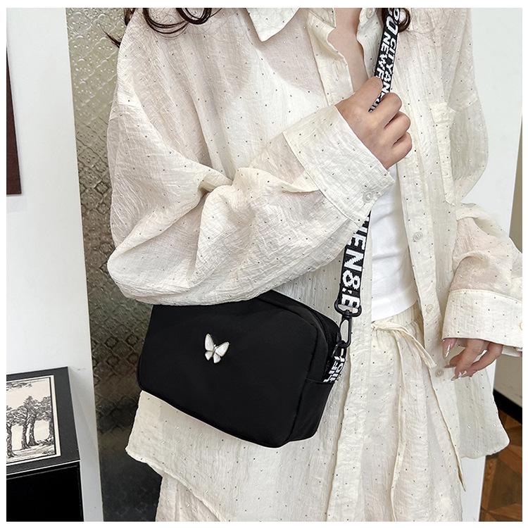 Wide Strap Nylon Underarm Bag for Women, Solid Color Quilted Shoulder Purse, Soft Wavy Texture Crossbody Bag, Minimalist Daily Tote