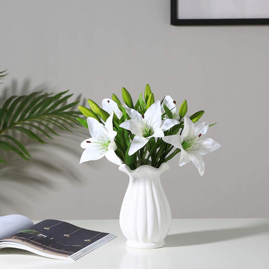A84X-5Pcs Artificial Lily Flowers Real Contact Fake Lily Bouquet Artificial Flowers For Home Wedding Floral Decor
