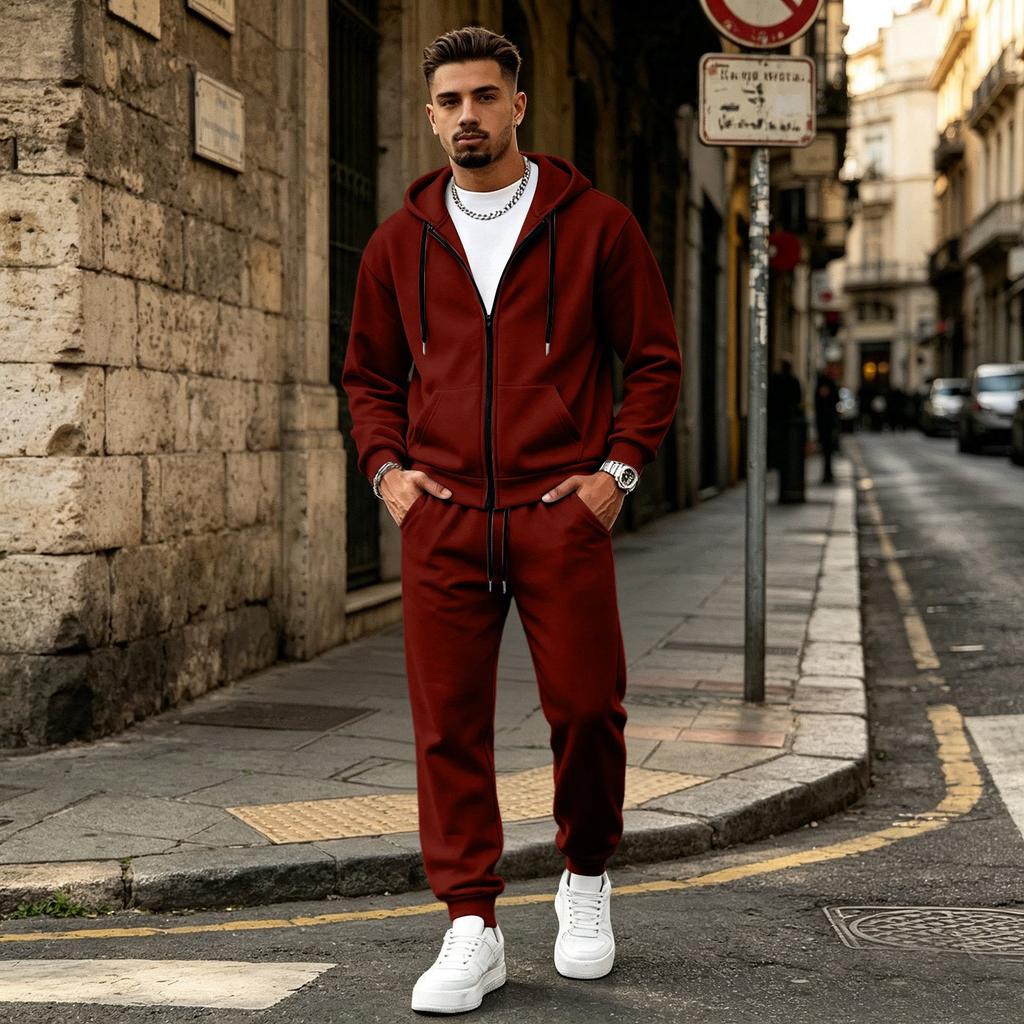 Men's Full-Zip Hoodie and Sweatpants Set, Casual Athletic Two-Piece Outfit for Everyday Wear