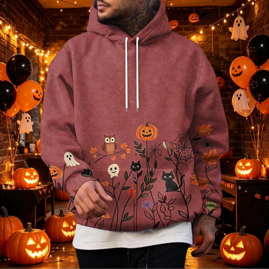 Men's Hoodie with Halloween Print Single Pocket Casual Pullover Top