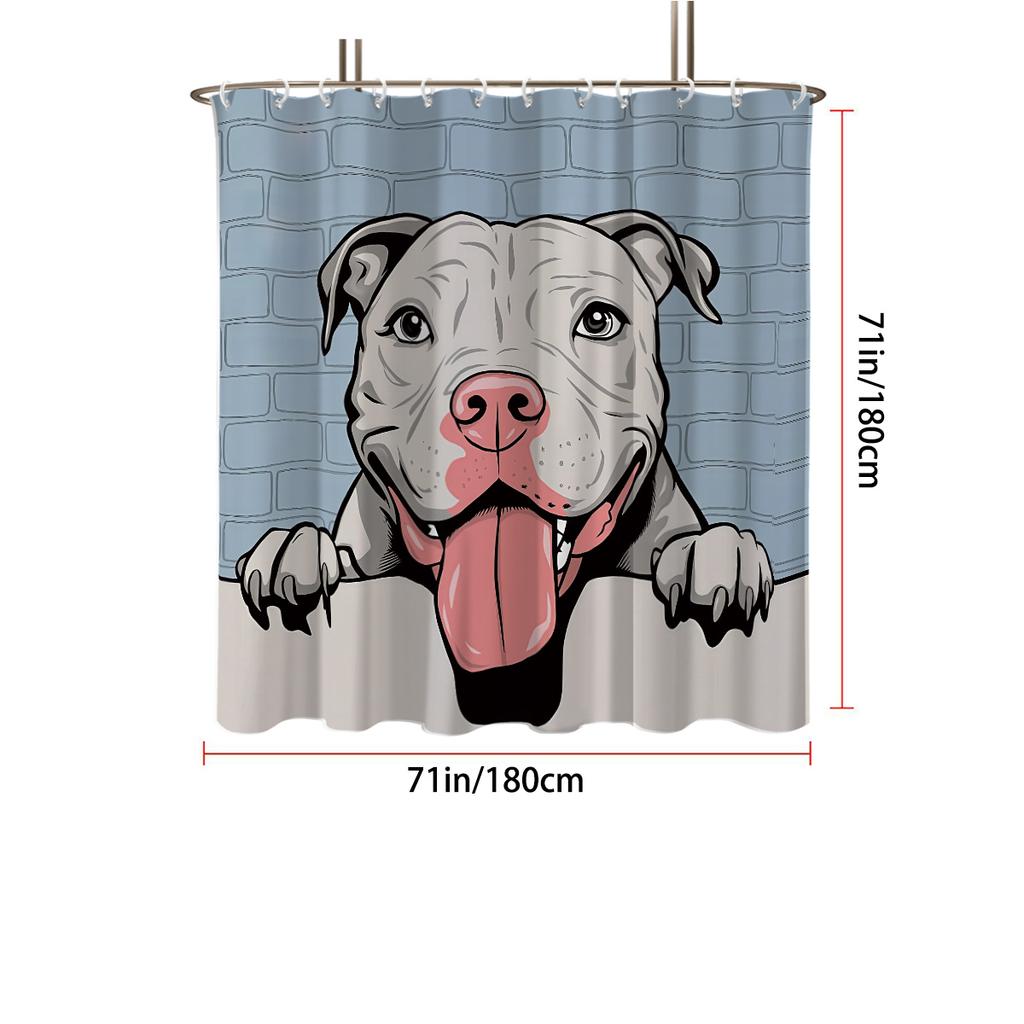 1Pc Dog Print Waterproof Shower Curtain Shower Partition Curtain With 12 Hooks Multiple Sizes Easy To Install Protecting Privacy