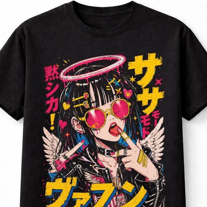 Anime Goth Angel Girl Graphic Japanese Unisexga Retro Unisex TShirt S