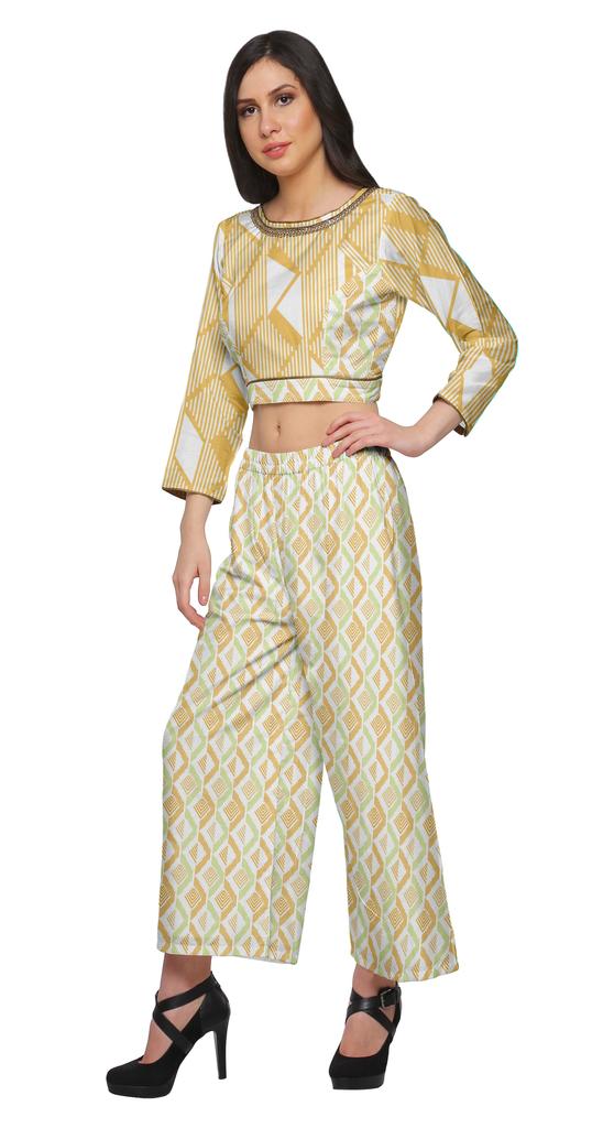 Moomaya Womena    S Crop Top Palazzo Set Printed 2 Piece Outfit Dress Ethnic