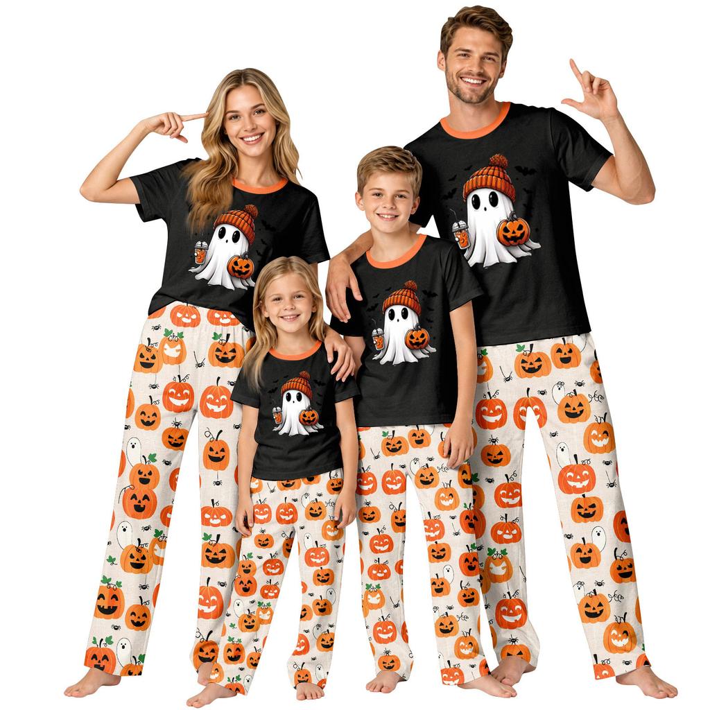 Familien-Passendes Halloween-Print-Pyjama-Set Kurzarm-Oberteil und Hose