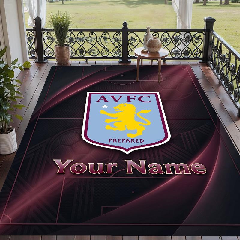 Custom Text Printed Rug Aston Villa Non Slip Floor Carpet For Home Room Decor