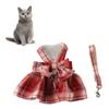 Hundsele Klänning Stilfull Söt Rosett Rutig Andningsbar Bekväm Husdjurssele Klänning med Koppel