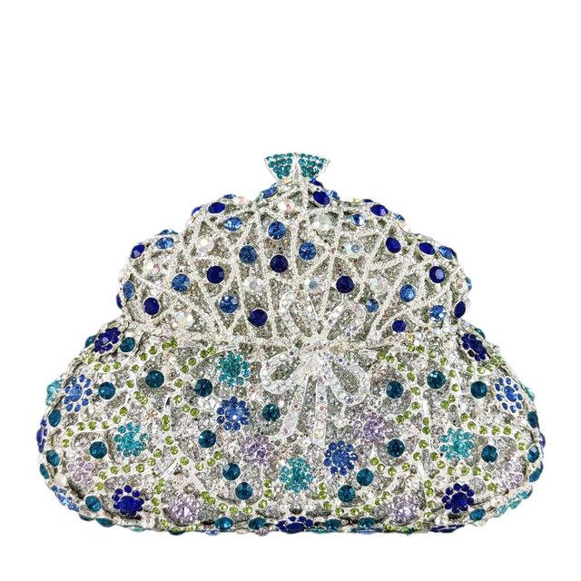 

Boutique De FGG Gourd Shape Women Blue Evening Bags and Clutches with Bow Party Rhinestone Minaudiere Handbags Crystal Clutch Mini Size