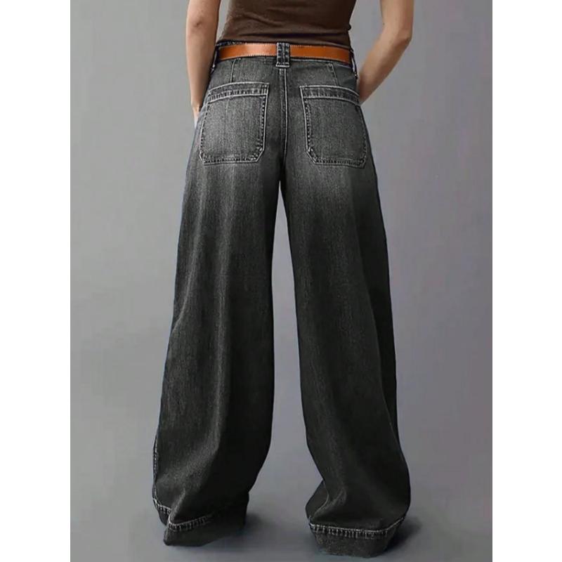 2026 New Women's Loose Fit Wide Leg Straight Jeans, Vintage Slimming Cropped Denim Pants for Casual Daily Wear
