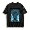 Dark Metal Style Skull Guitarist Print Rock Trend Short Sleeve T-Shirt Pure Cotton T-shirt