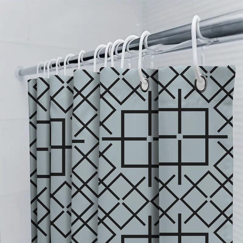 Modern Blue Rectangular Pattern Bathroom Shower Curtain Waterproof Fabric Home Decoration For Bathtub Decor Set-In Floral Bath R