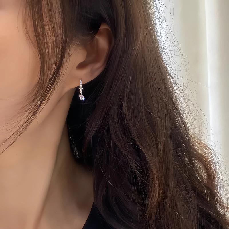925 Sterling Silver French Water Drop Shining CZ Earrings for Women Teens Girl Party Gift