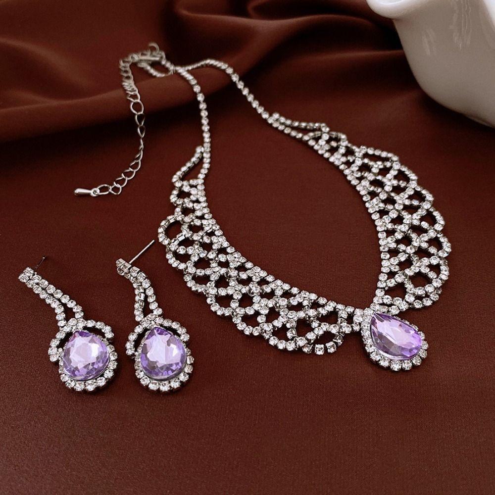 Exquisite Rhinestone Jewelry Set Shining Crystal Necklace Set Necklace Earrings Set Women