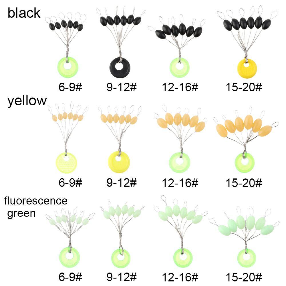 60Pcs(10 Groups) 6-20# Oval Luminous Space Beans Stopper Carp Line Stopper High Concentricity Rubber Float Catfish Flotador
