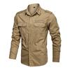 Men S Casual Military Style Long Sleeve Solid Color Shirt