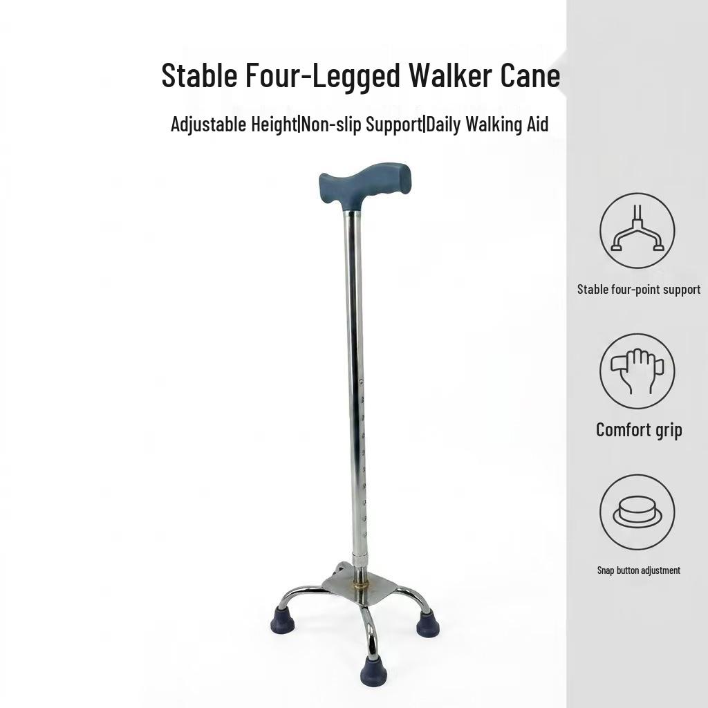 Stable Non-Slip Four-Legged Adjustable Lightweight Aluminum Walking Cane for Elderly
