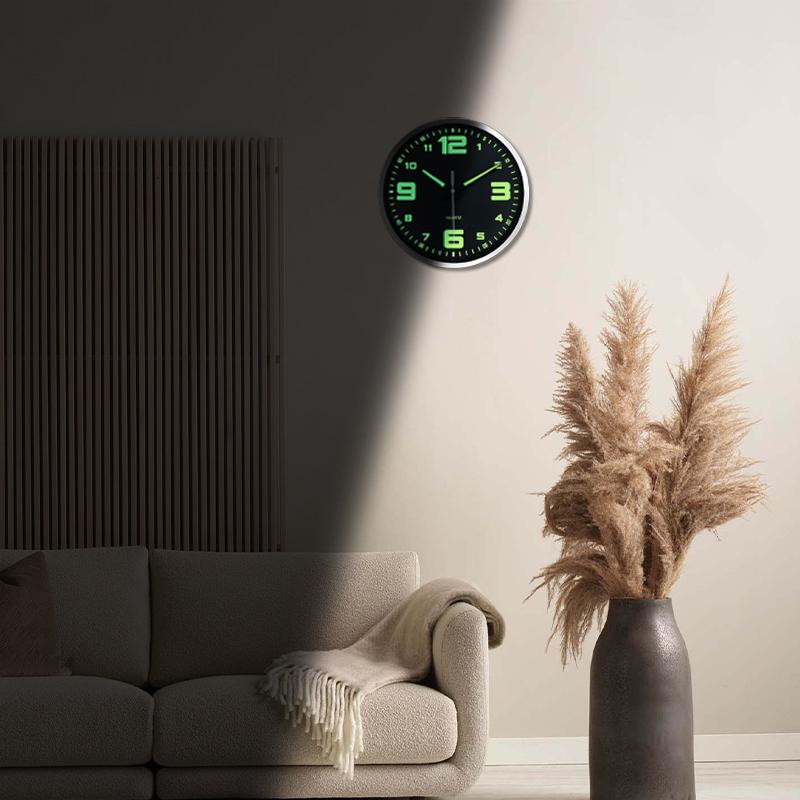 A Unique Luminous Plastic Wall Clock,8 Inch Modern Round Silent Glow Clock, Powered by AA Batteries